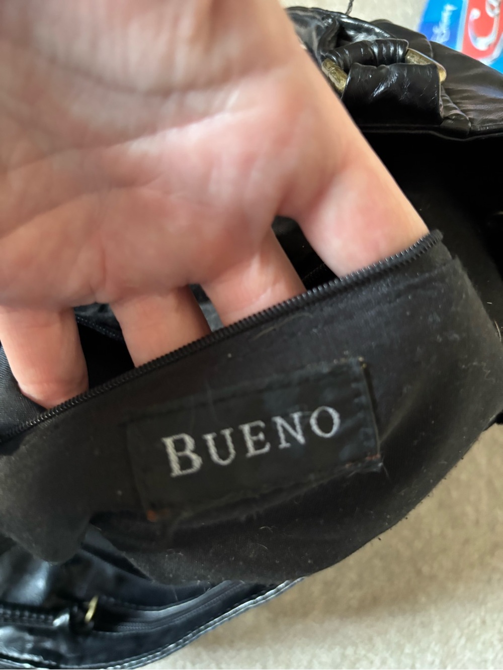 Bueno Black Faux Leather Shoulder Tote Bag Multi Pocket Zip Detail Purse - Picture 5 of 10
